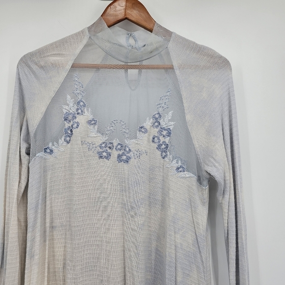 Free People Saheli Embroidered-Mesh Top Glacier Blue & Cream Ombre Small - Picture 6 of 10